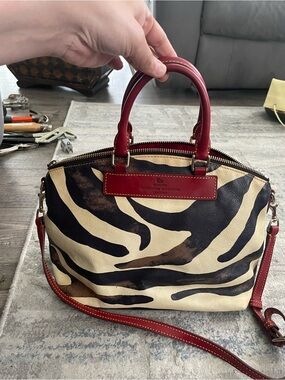 VTG Dooney & Bourke Genuine Florentine Vacchetta Leather Zebra Print Bag